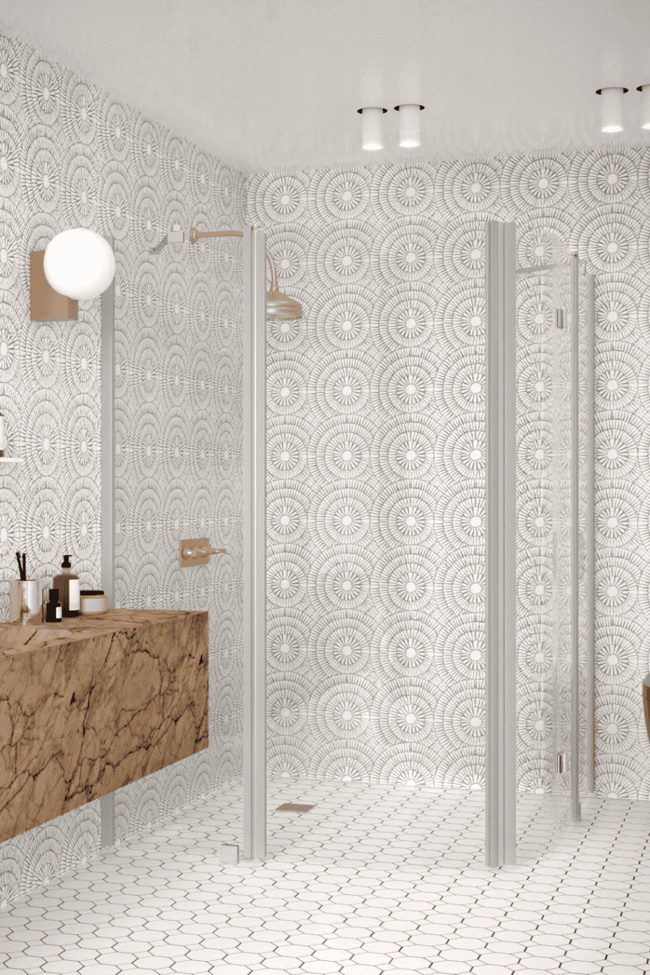 Curved shower enclosure Hietakari Infinia 277, aluminium frame, clear glass Curved shower enclosure Hietakari Infinia 277, aluminium frame, clear glass