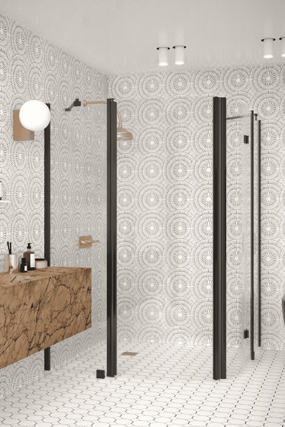Curved shower enclosure Hietakari Infinia 277, black frame, clear glass Curved shower enclosure Hietakari Infinia 277, black frame, clear glass