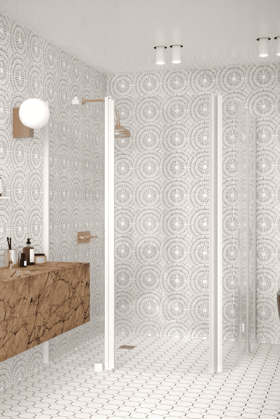 Curved shower enclosure Hietakari Infinia 277, hinged door with fixed part + folding door with fixed part