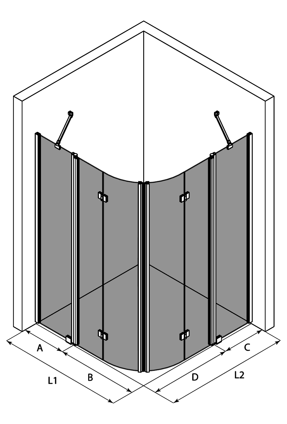 Curved shower enclosure Hietakari Infinia 278, folding door with fixed part + folding door with fixed part – 3