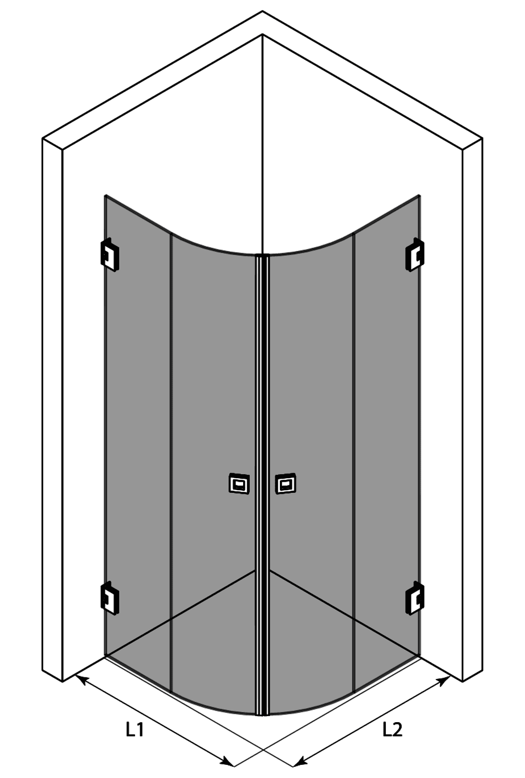 Curved shower enclosure Hietakari Vetro 552 – 3D drawing Curved shower enclosure Hietakari Vetro 552 – 3D drawing