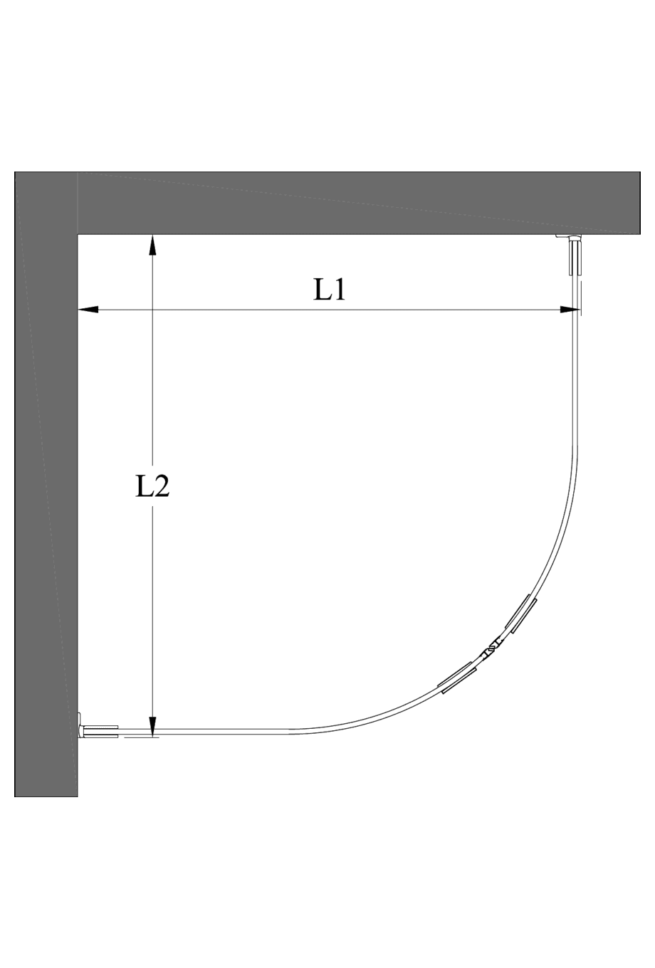 Curved shower enclosure Hietakari Vetro 552 – dimension drawing Curved shower enclosure Hietakari Vetro 552 – dimension drawing
