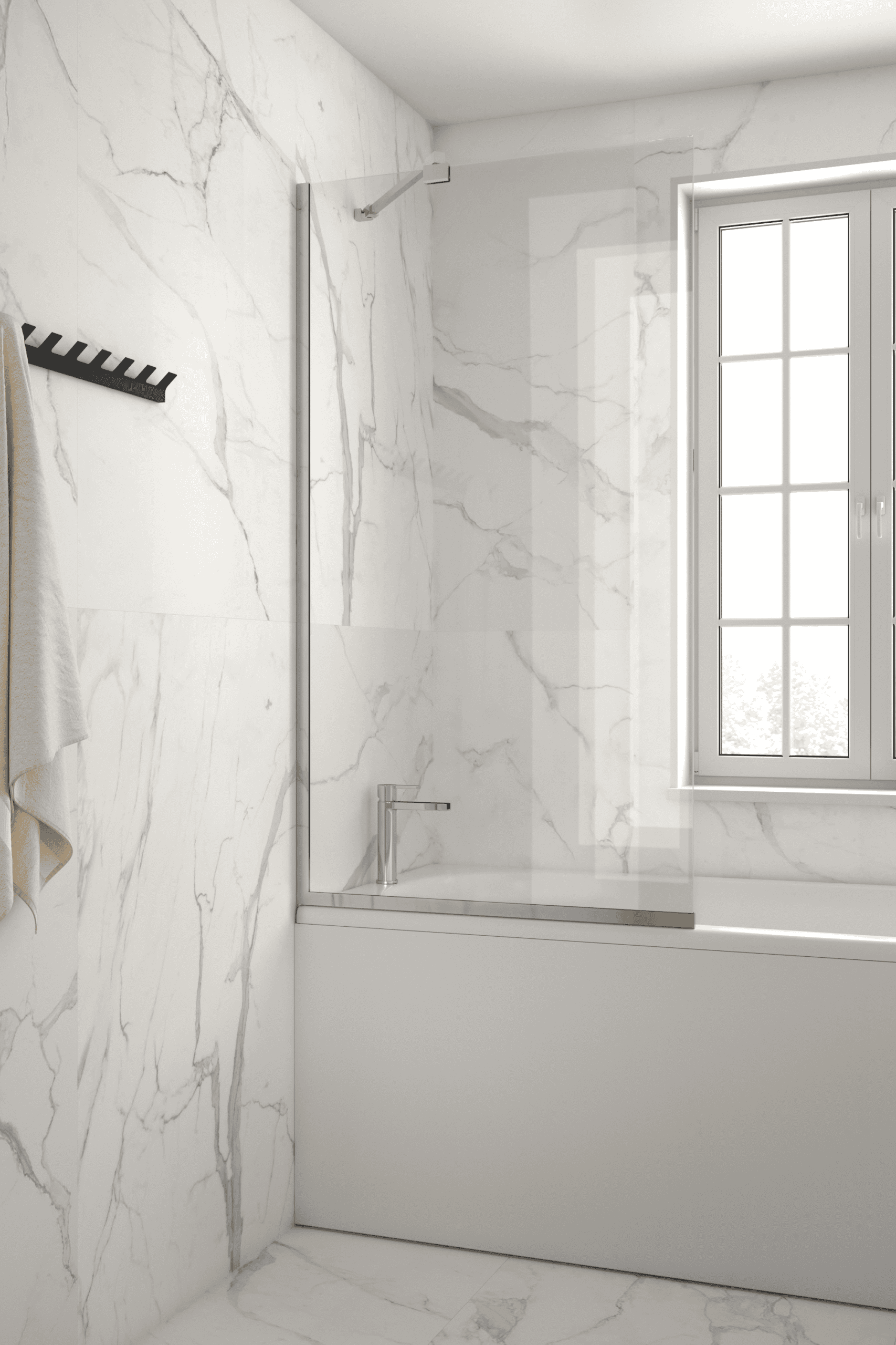 Fixed bath screen Hietakari Vetro VB1, chrome fittings, clear glass Fixed bath screen Hietakari Vetro VB1, chrome fittings, clear glass