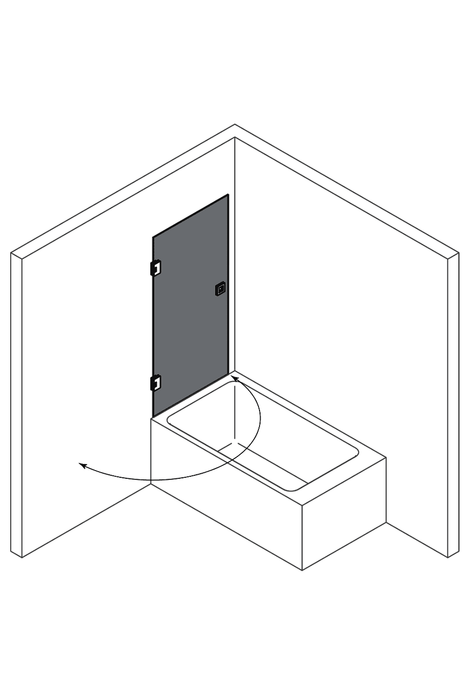 Hinged bath screen Hietakari Vetro VB2 – 3D drawing Hinged bath screen Hietakari Vetro VB2 – 3D drawing
