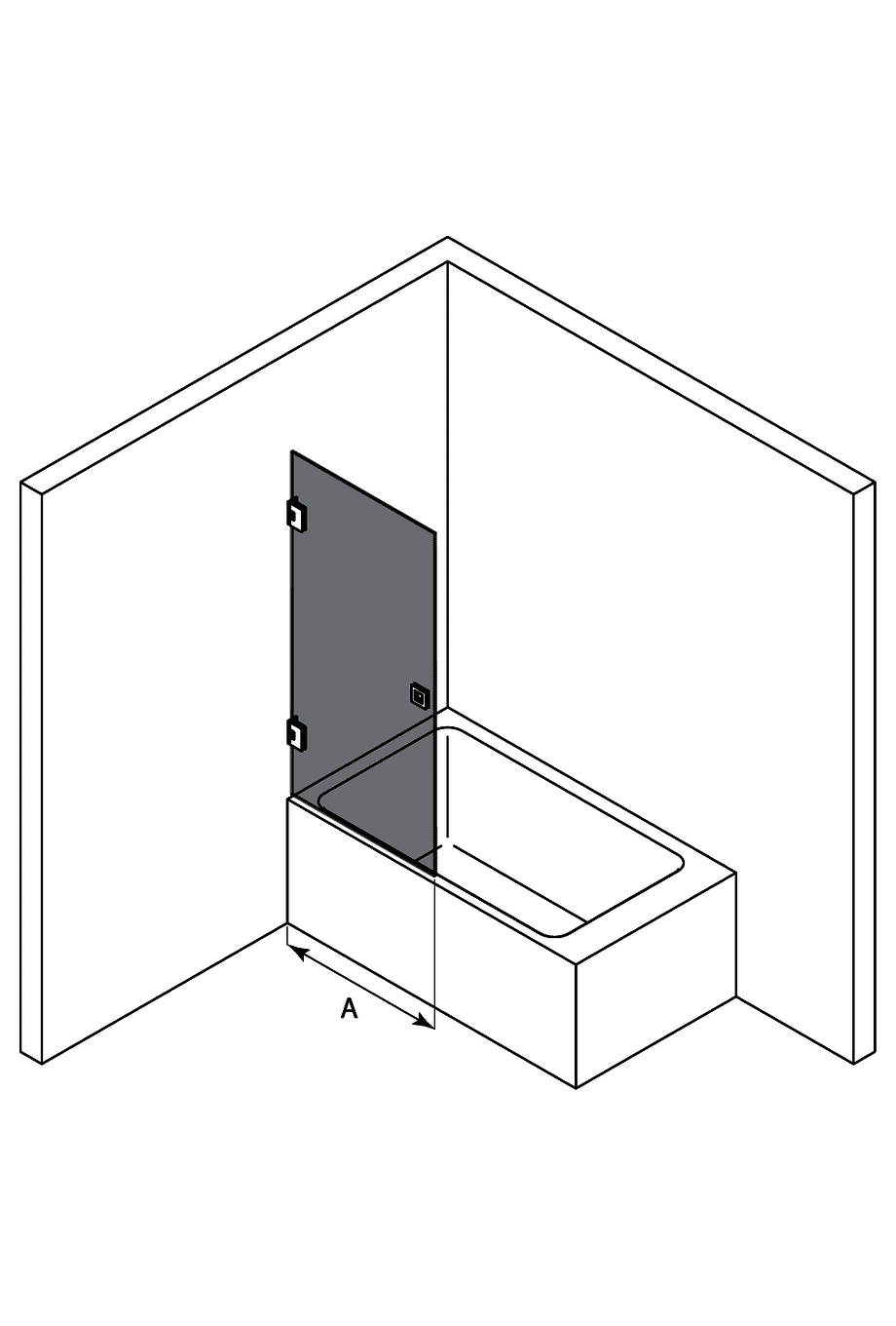 Hinged bath screen Hietakari Vetro VB2 – dimension drawing Hinged bath screen Hietakari Vetro VB2 – dimension drawing