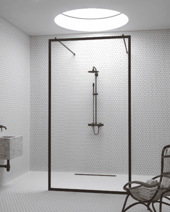 Walk-in shower screen Hietakari Bläk 712 New York, white frame, clear glass