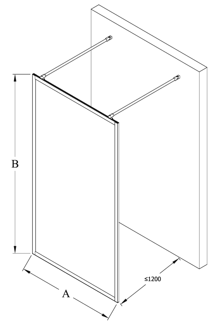 Walk-in shower screen Hietakari Bläk 712 New York – dimension drawing Walk-in shower screen Hietakari Bläk 712 New York – dimension drawing