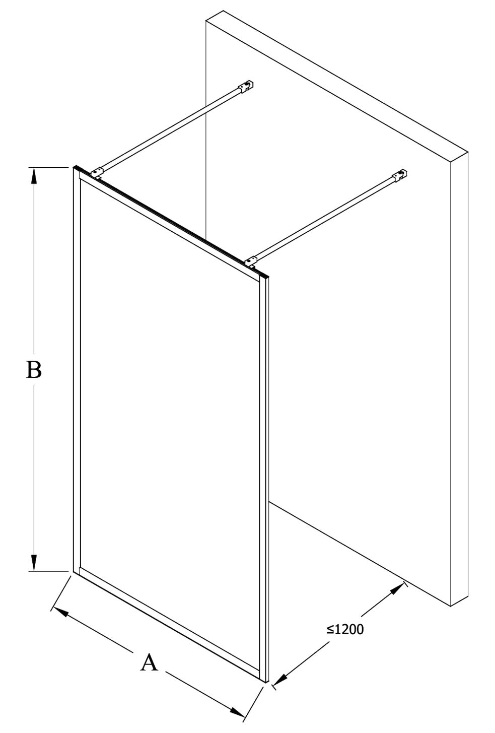 Walk-in shower screen Hietakari Bläk 712 New York – dimension drawing Walk-in shower screen Hietakari Bläk 712 New York – dimension drawing