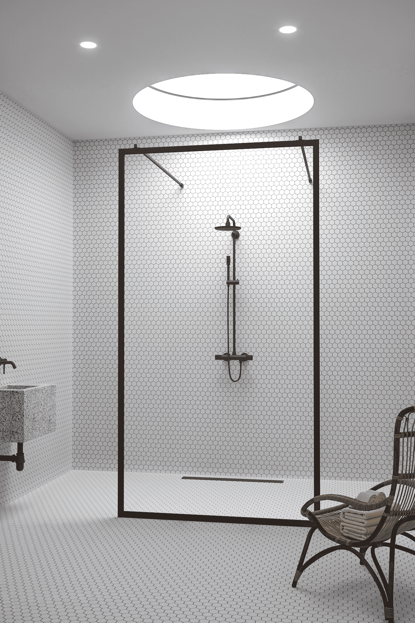 Walk-in shower screen Hietakari Bläk 712 New York, black frame, clear glass Walk-in shower screen Hietakari Bläk 712 New York, black frame, clear glass