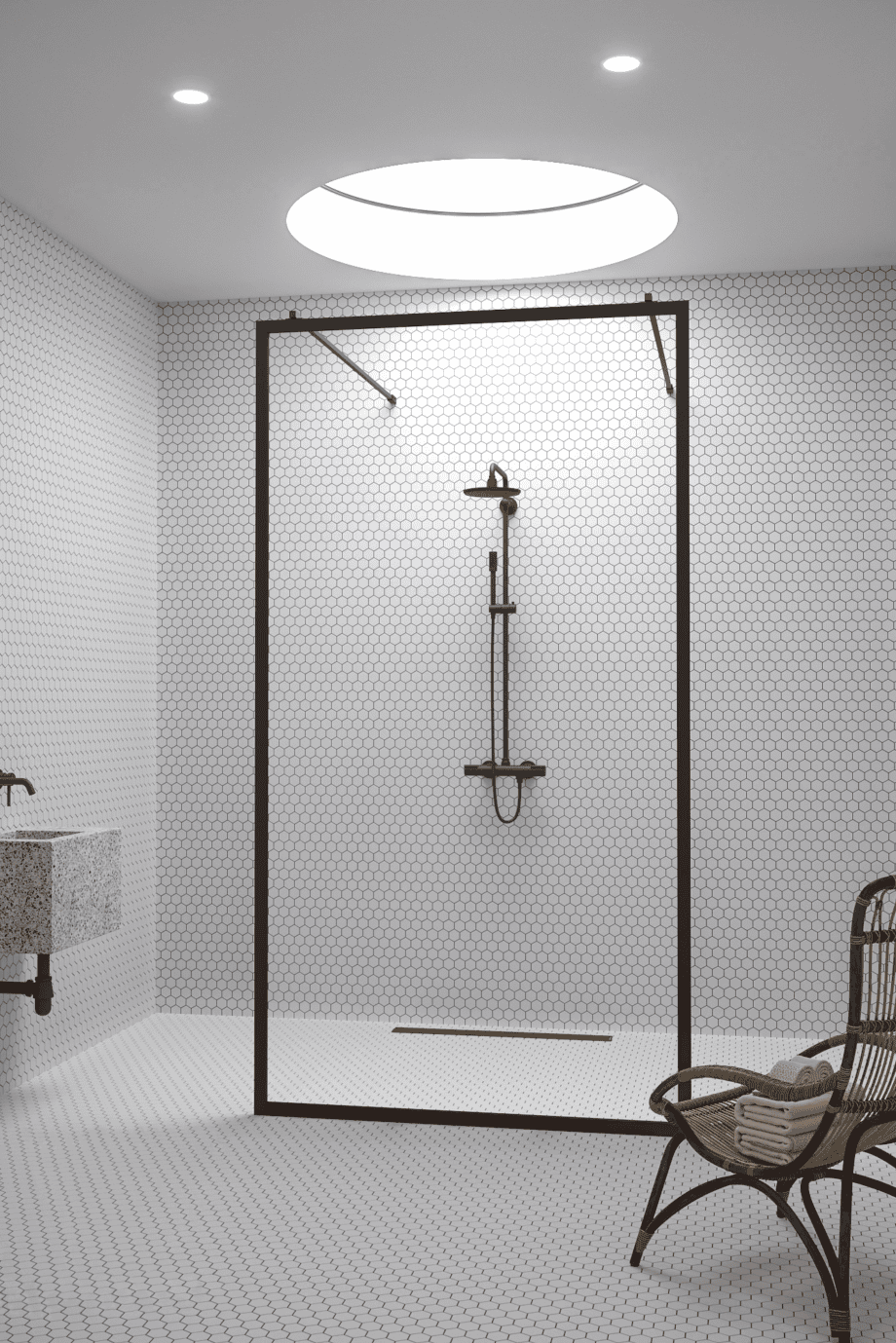 Walk-in shower screen Hietakari Bläk 712 New York, black frame, reeded glass Walk-in shower screen Hietakari Bläk 712 New York, black frame, reeded glass