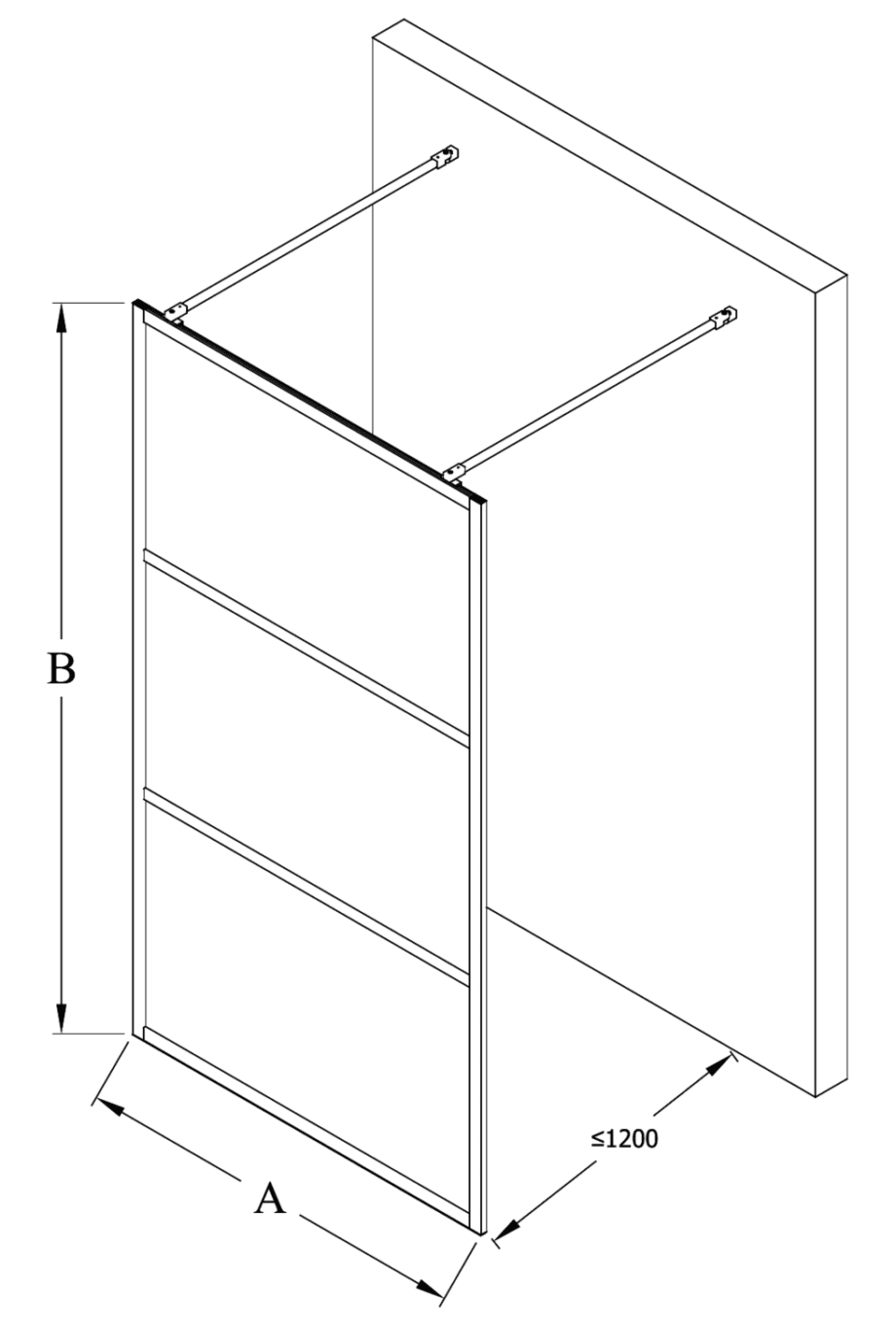 Walk-in shower screen Hietakari Bläk 713 Tokyo – dimension drawing Walk-in shower screen Hietakari Bläk 713 Tokyo – 2