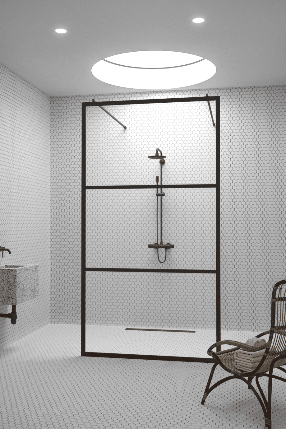Walk-in shower screen Hietakari Bläk 713 Tokyo, black frame, clear glass Walk-in shower screen Hietakari Bläk 713 Tokyo, black frame, clear glass