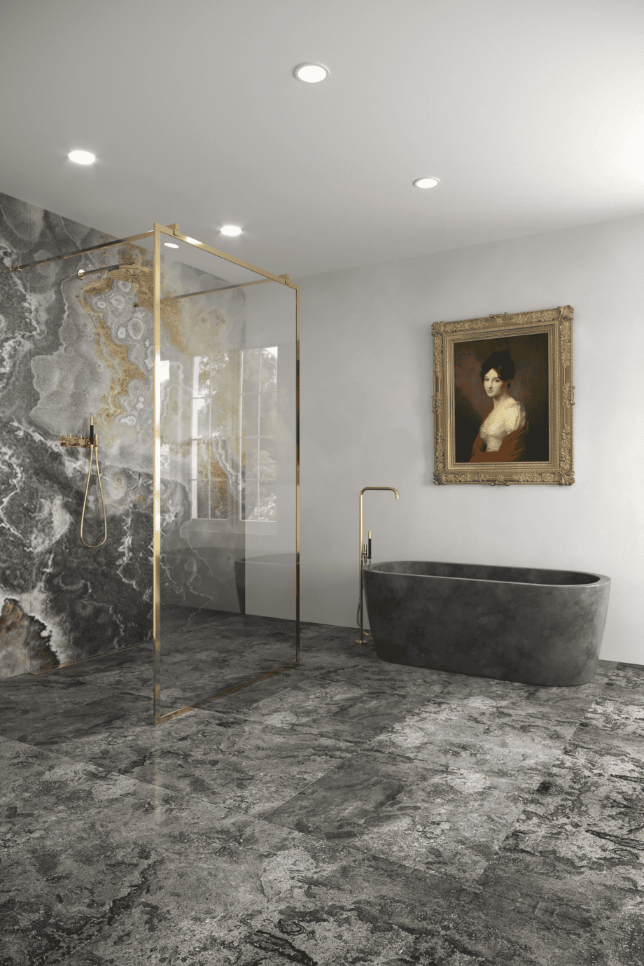 Walk-in shower screen Hietakari Vetro 557, brass fittings, clear glass Walk-in shower screen Hietakari Vetro 557, brass fittings, clear glass