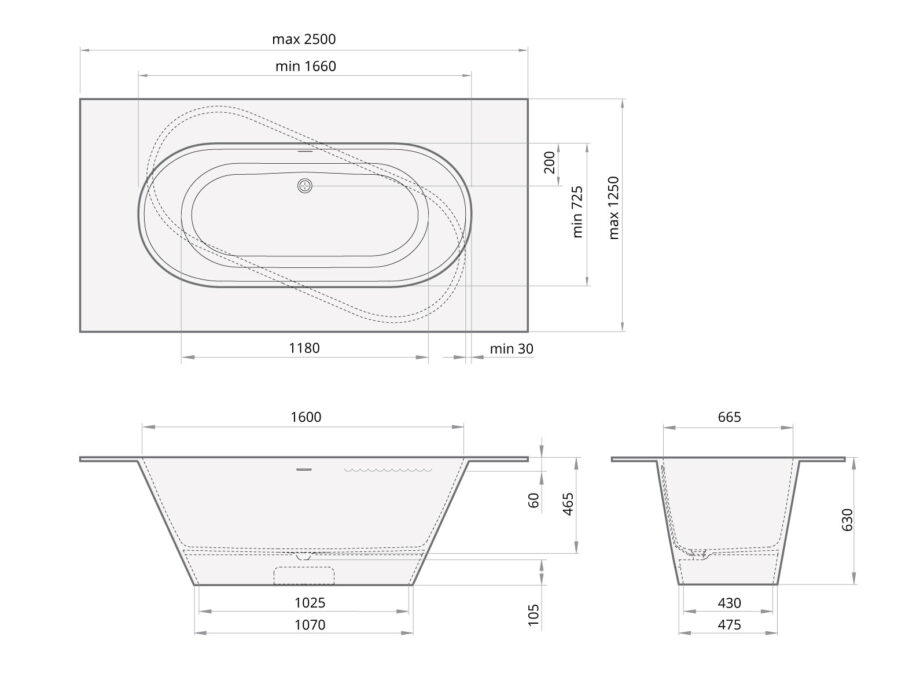 Bathtub PAA DECO SHAPE RE matt silkstone