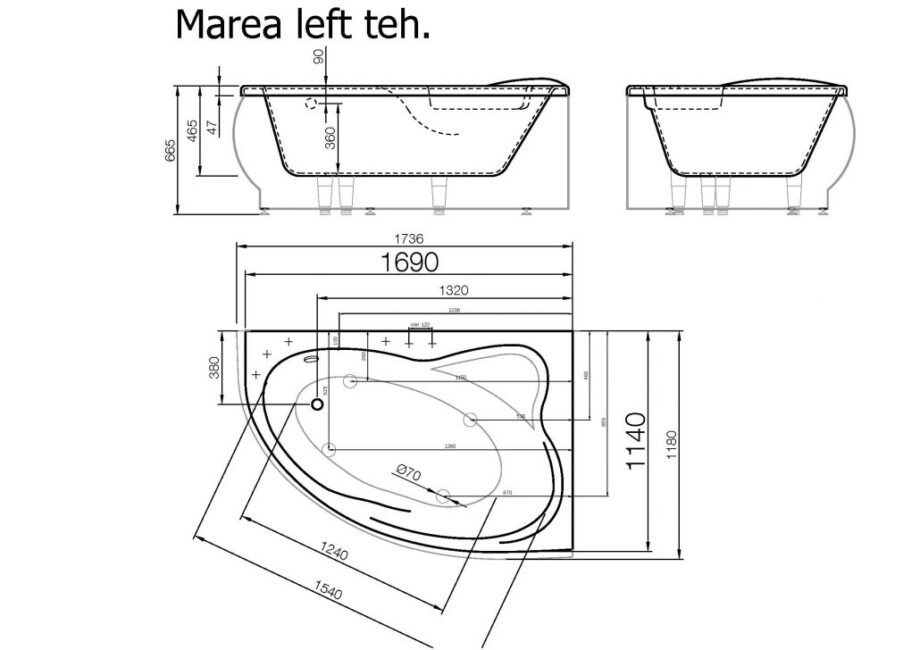 Bathtub Vispool  Marea 169x114mm left white