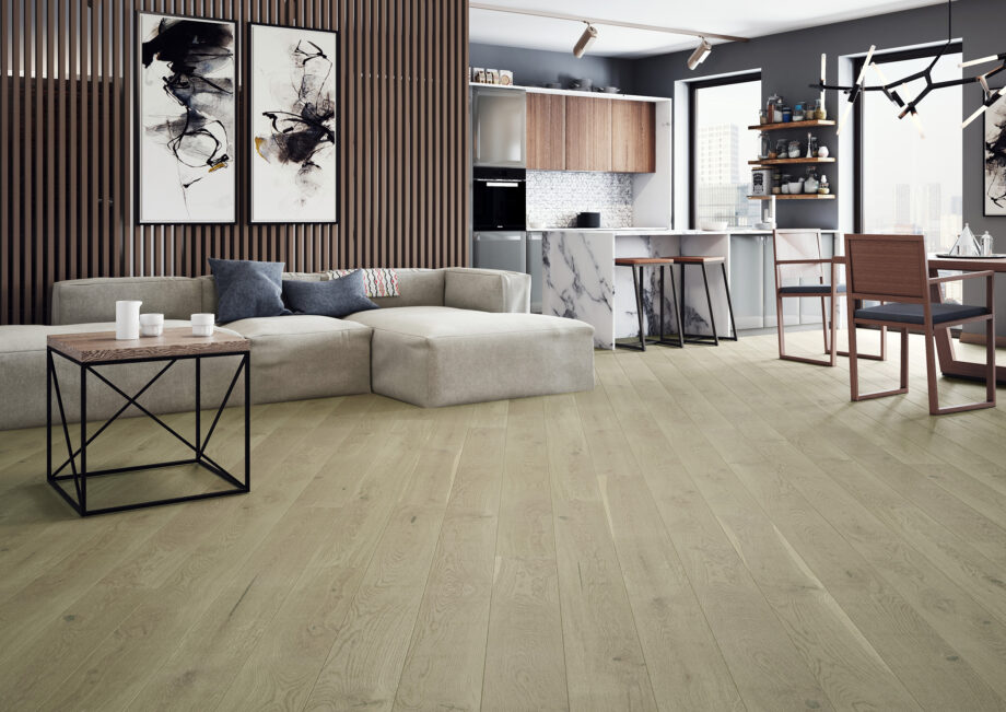 Parquet Oak, Grande Nude, 1-strip, beveled, brushed, stained, matt lacquer