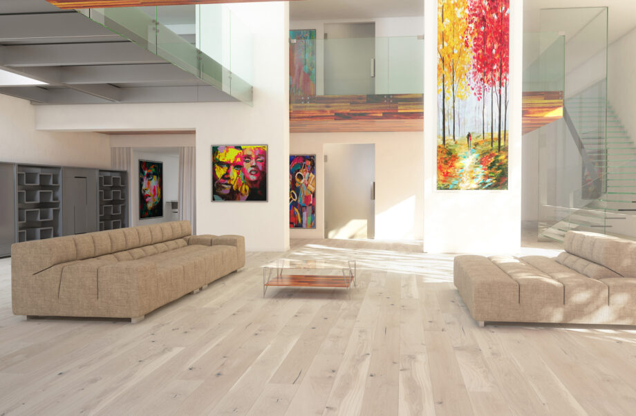 Parquet Oak, Grande Mont Blanc, 1-strip, beveled, stained, matt lacquer