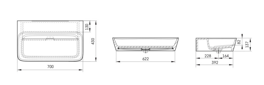 Washbasin PAA QUADRO Silkstone matt, wall-mounted or overhead sink