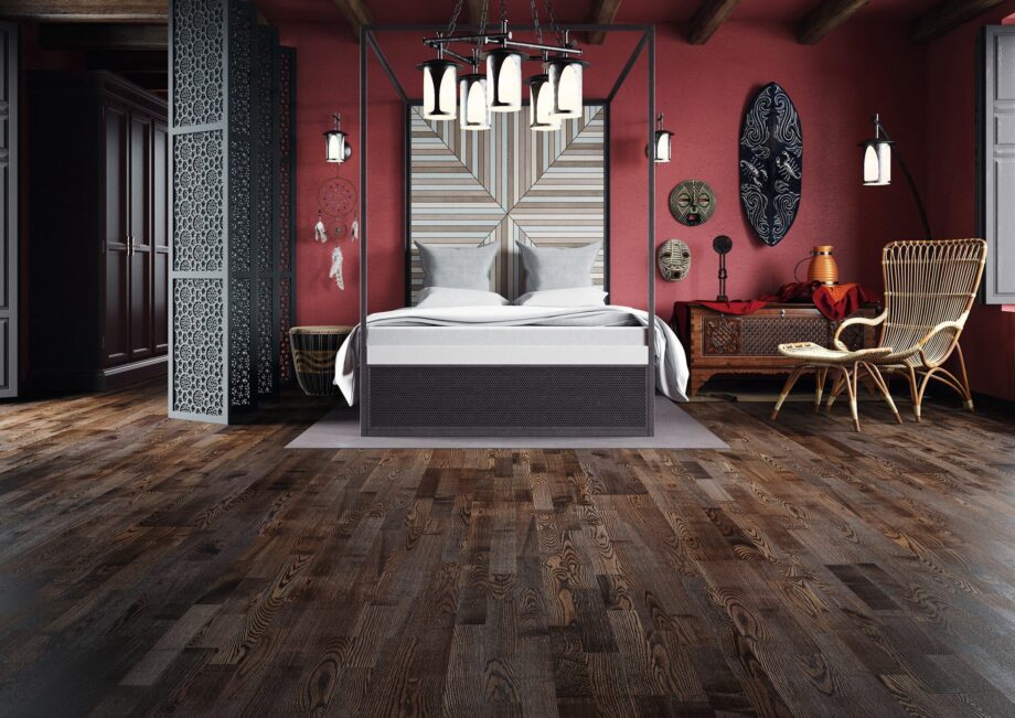 Parquet Ash, Molti Coffee, 3-strip, brushed, stained, semi-glossy lacquer – 3