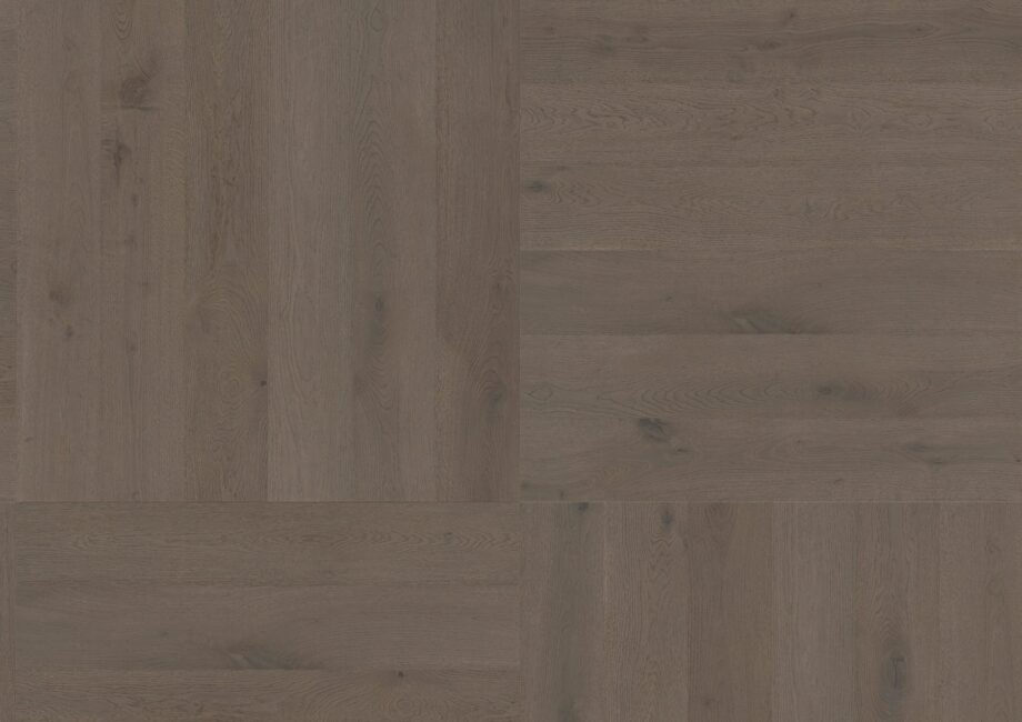 Parquet Oak, ter Hürne, Oak basalt brown, brushed, beveled, extra matt lacquered