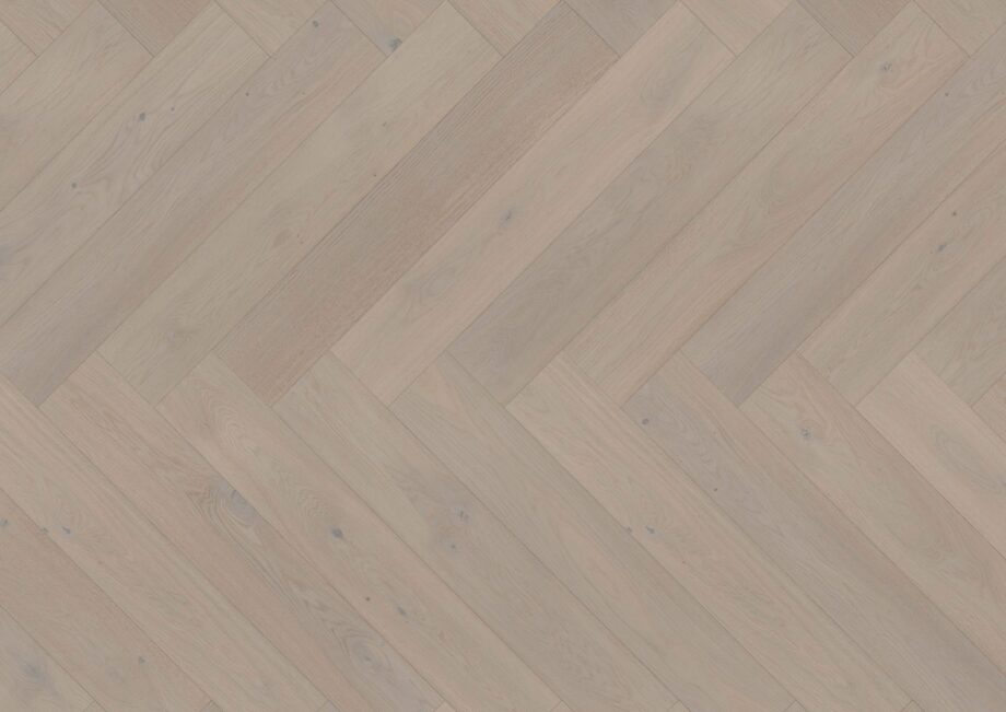Herringbone Parquet Oak ter Hürne Light Grey, brushed, bevelled, extra matt lacquer