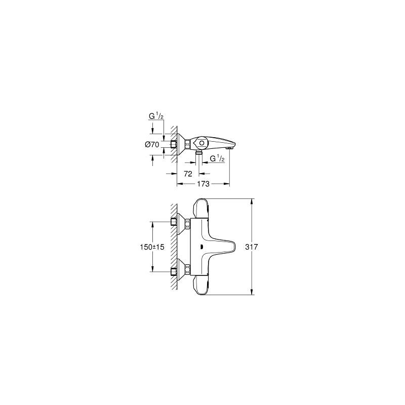 Thermostatic Bath Safety Mixer Grohe Grohtherm 1000 New, wall-mounted, chrome – 6