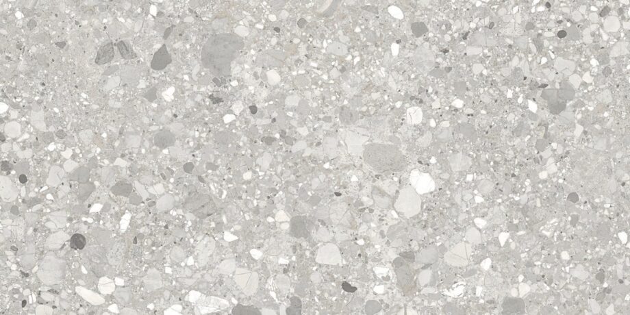 Terrazzo effect matt porcelain floor tile Tau Clemon Silver, 60×60 and 60×120 cm, silver grey, R10, rectified – view 2 Terrazzo effect matt porcelain floor tile Tau Clemon Silver, 60x60 and 60x120 cm, silver grey, R10, rectified – 2