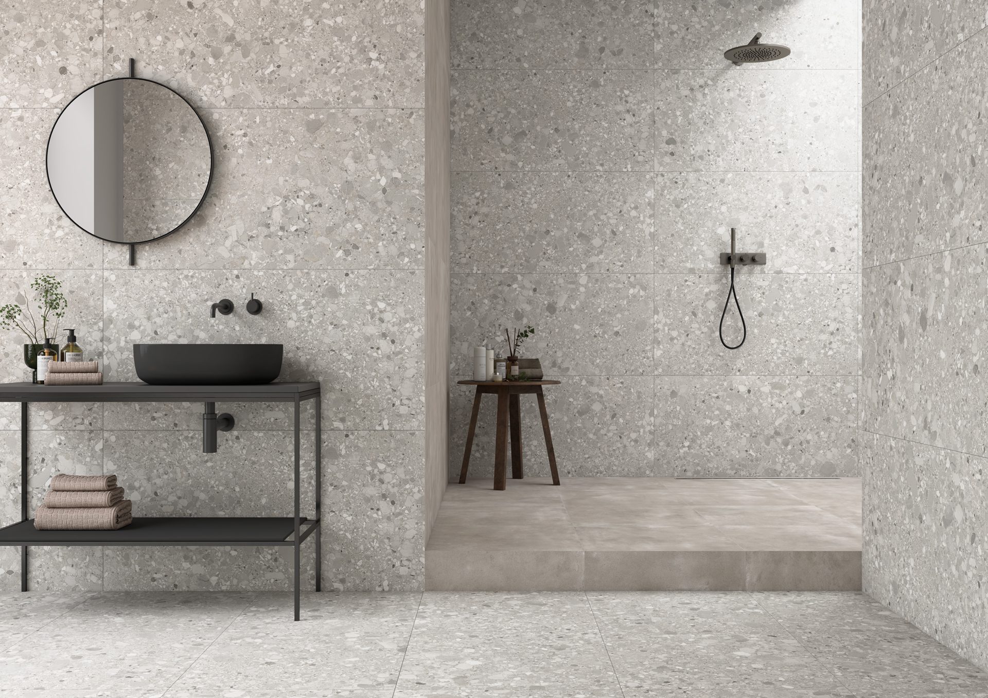 Terrazzo effect matt porcelain floor tile Tau Clemon Silver, 60x60 and 60x120 cm, silver grey, R10, rectified – 3