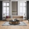 engineered-wooden-flooring-bauwerk-boen-casapark-oak-46-vivo-brushed-avorio-oil-waxed-138mm Engineered wooden flooring Bauwerk Boen Casapark Oak 46 Vivo brushed Avorio light oil-waxed installed on a living room floor. Classical modern mix stile with design sofa and chair. Nice design lightning. Marble top metallic side sofa table. Design carpet.
