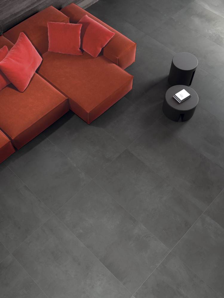 Concrete effect porcelain floor tile ABK LAB325 Base Pepper, 80x80 cm, 8.5 mm, natural matt, slip-resistant R10