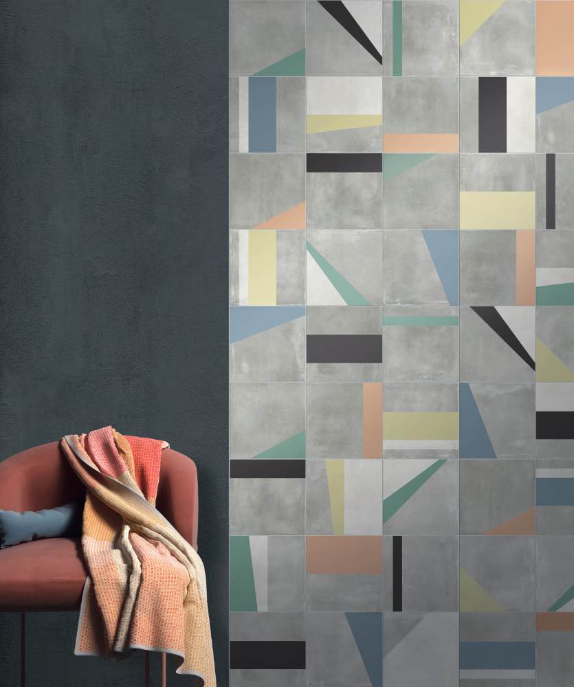 Patterned porcelain floor tile ABK Play Edge Mix Multicolor, 20x20 cm, 8.5 mm, matt (nat.)