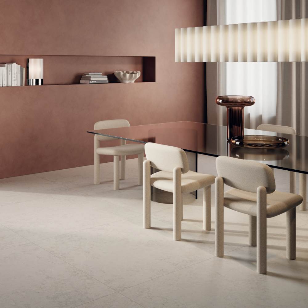 Stone effect porcelain floor tile ABK Poetry Stone Reloaded Jura White, 120x120 cm, 8.5 mm, textured, slip-resistant R11