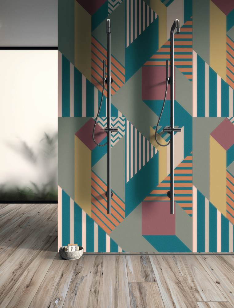 Patterned decorative porcelain tile ABK Wide&Style Perspective Brown, 120x240 cm (4 x 60x120 cm), 8.5 mm, matt