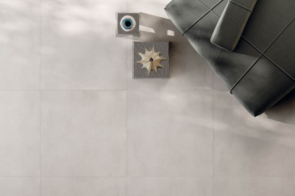 Concrete effect porcelain floor tile ABK Poetry Net Milk, 60x120 cm, 8.5 mm, natural matt, slip-resistant R10 – 3