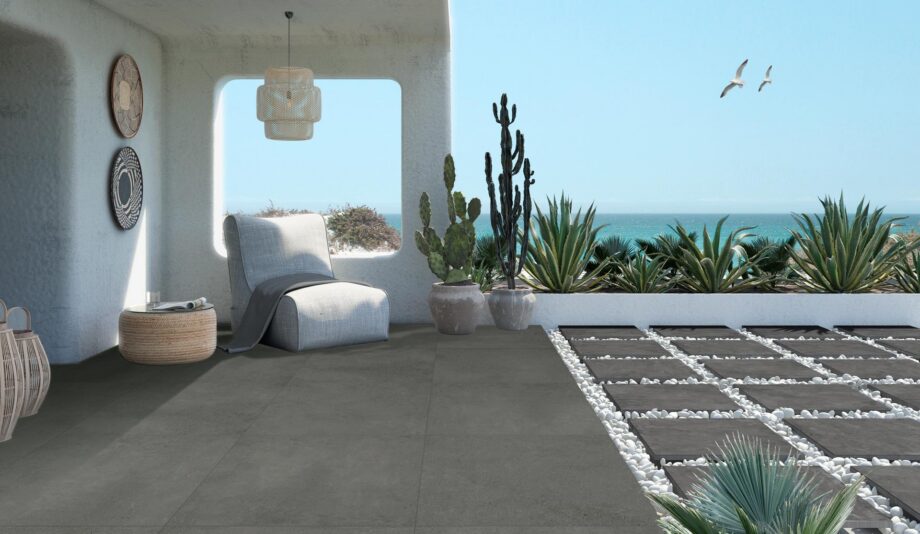 Concrete effect matt porcelain floor tile Tau Integra Graphite, 60x60 cm, 9 mm, graphite grey, R10, rectified – 2