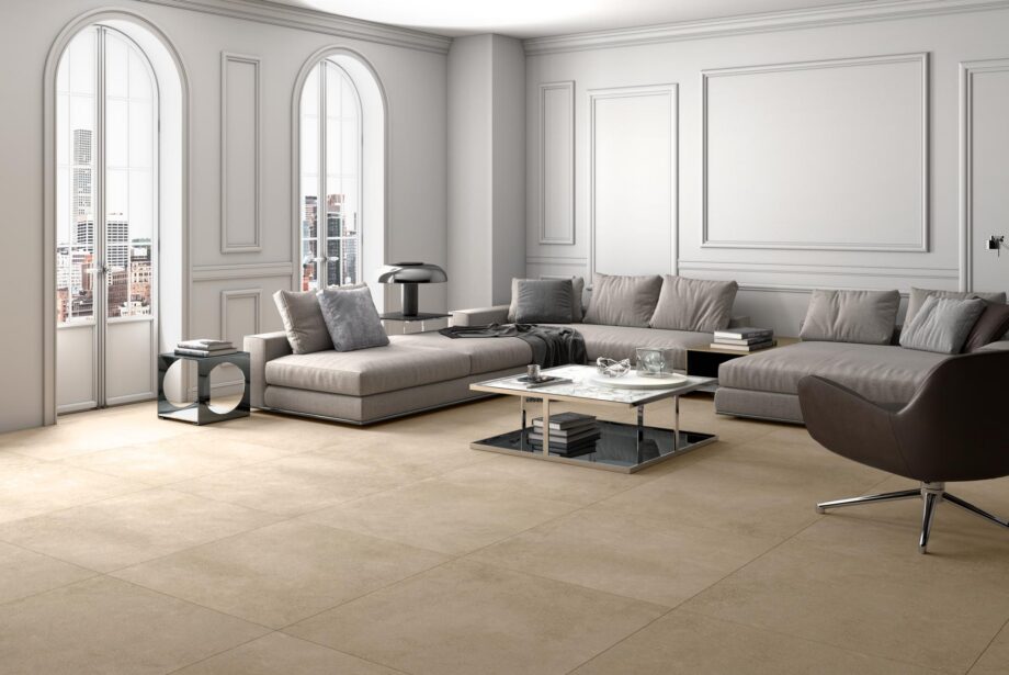 Concrete effect porcelain tile Tau Integra Greige, greige – view 2 Concrete effect matt porcelain floor tile Tau Integra Greige, 30x60 cm, 9 mm, greige, R10, rectified – 2
