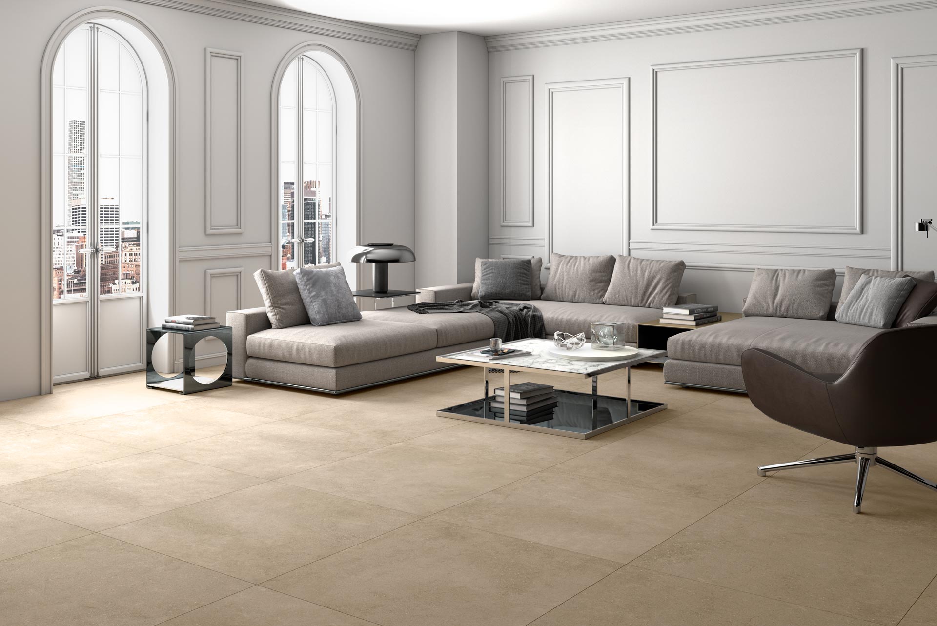 Concrete effect matt porcelain floor tile Tau Integra Greige, 30x60 cm, 9 mm, greige, R10, rectified – 2
