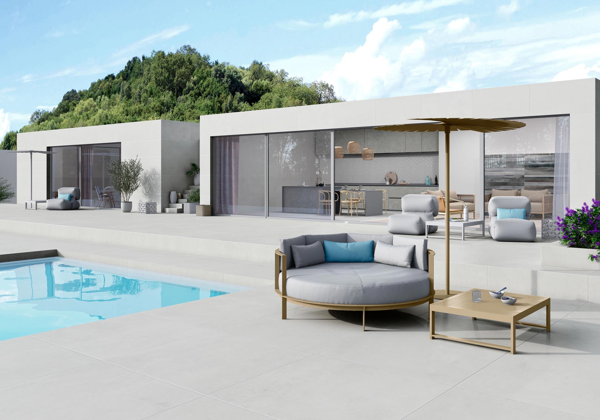 Concrete effect matt porcelain floor tile Tau Lema White, 90x90 cm, white, R10, rectified – 2