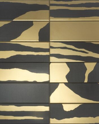 Ceramic wall tile with PVD metallic pattern Dune Flat Savannah Black & Gold, 7.5x30 cm, 8 mm, black & gold