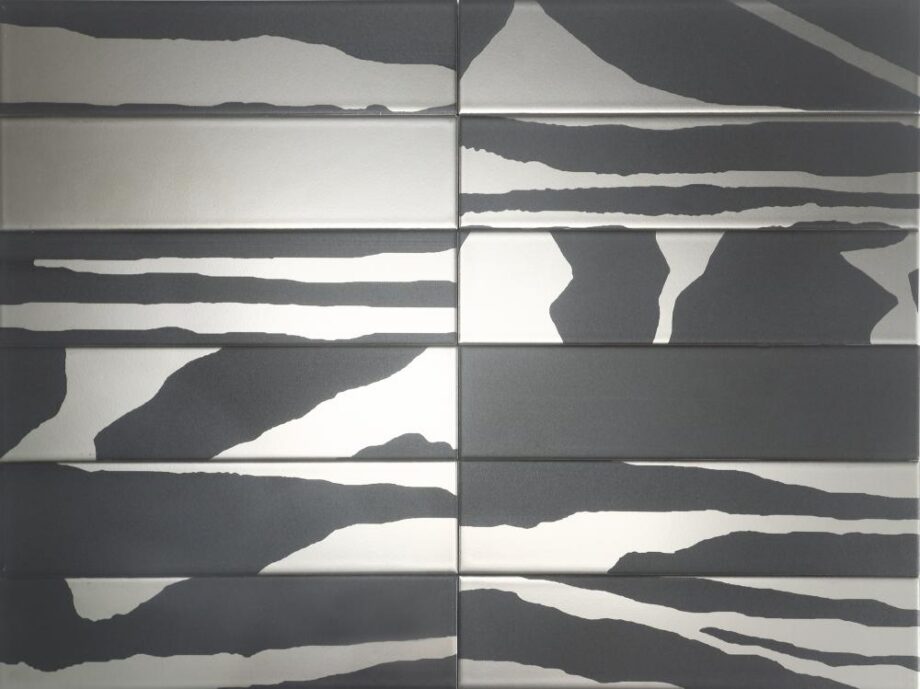 Ceramic wall tile with PVD metallic pattern Dune Flat Savannah Black & Silver, 7.5×30 cm, 8 mm, black & silver Ceramic wall tile with PVD metallic pattern Dune Flat Savannah Black & Silver, 7.5x30 cm, 8 mm, black & silver