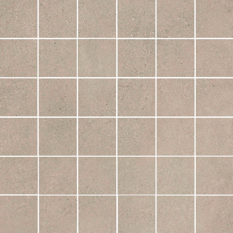 Concrete effect porcelain mosaic tile Tau Integra Greige 5x5, 30x30 cm, greige
