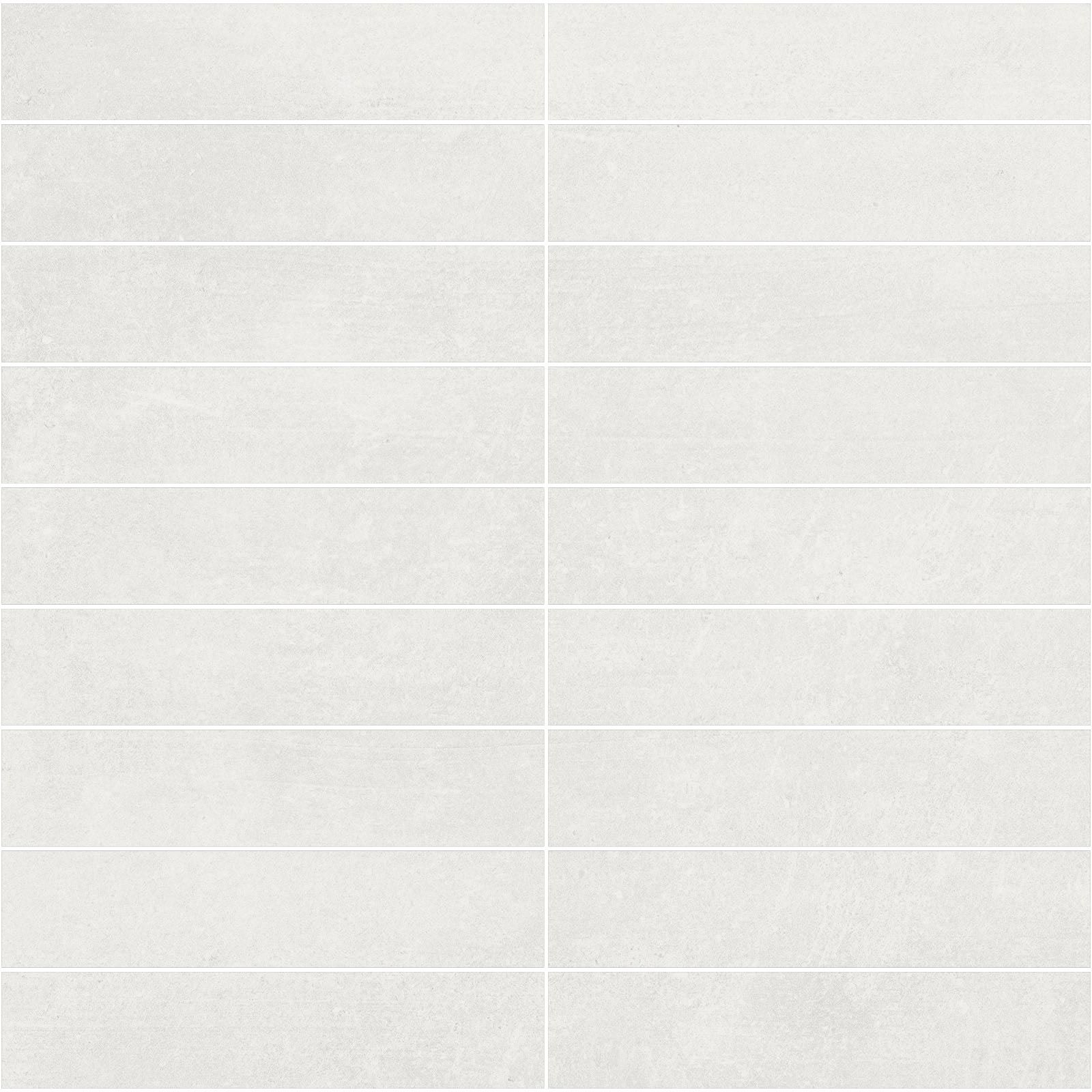 Concrete effect porcelain mosaic tile Tau Lema White 3x15, 30x30 cm, white