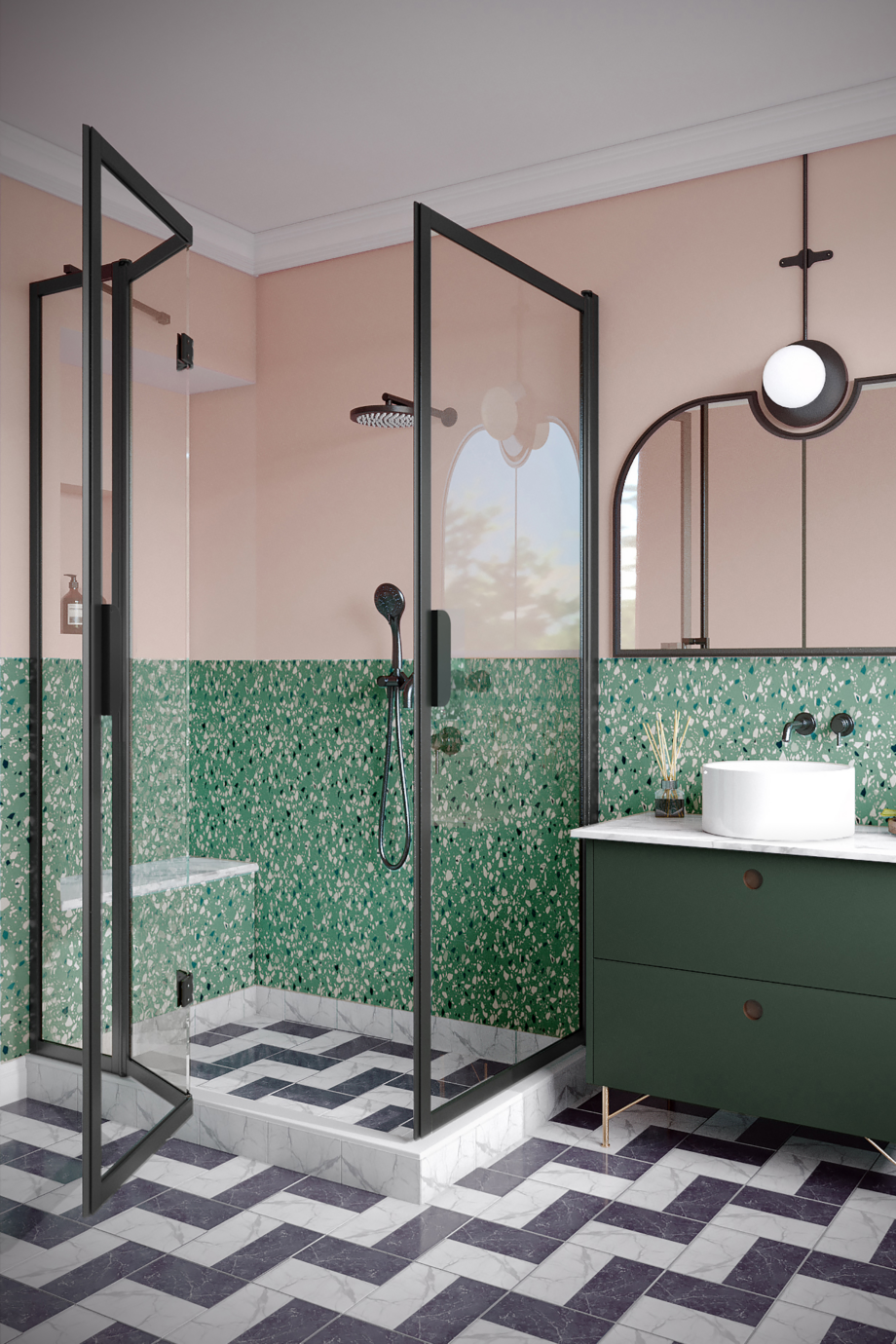 Shower enclosure Hietakari Bläk 896 New York, Mocha frame, reeded glass Shower enclosure Hietakari Bläk 896 New York, Mocha frame, reeded glass