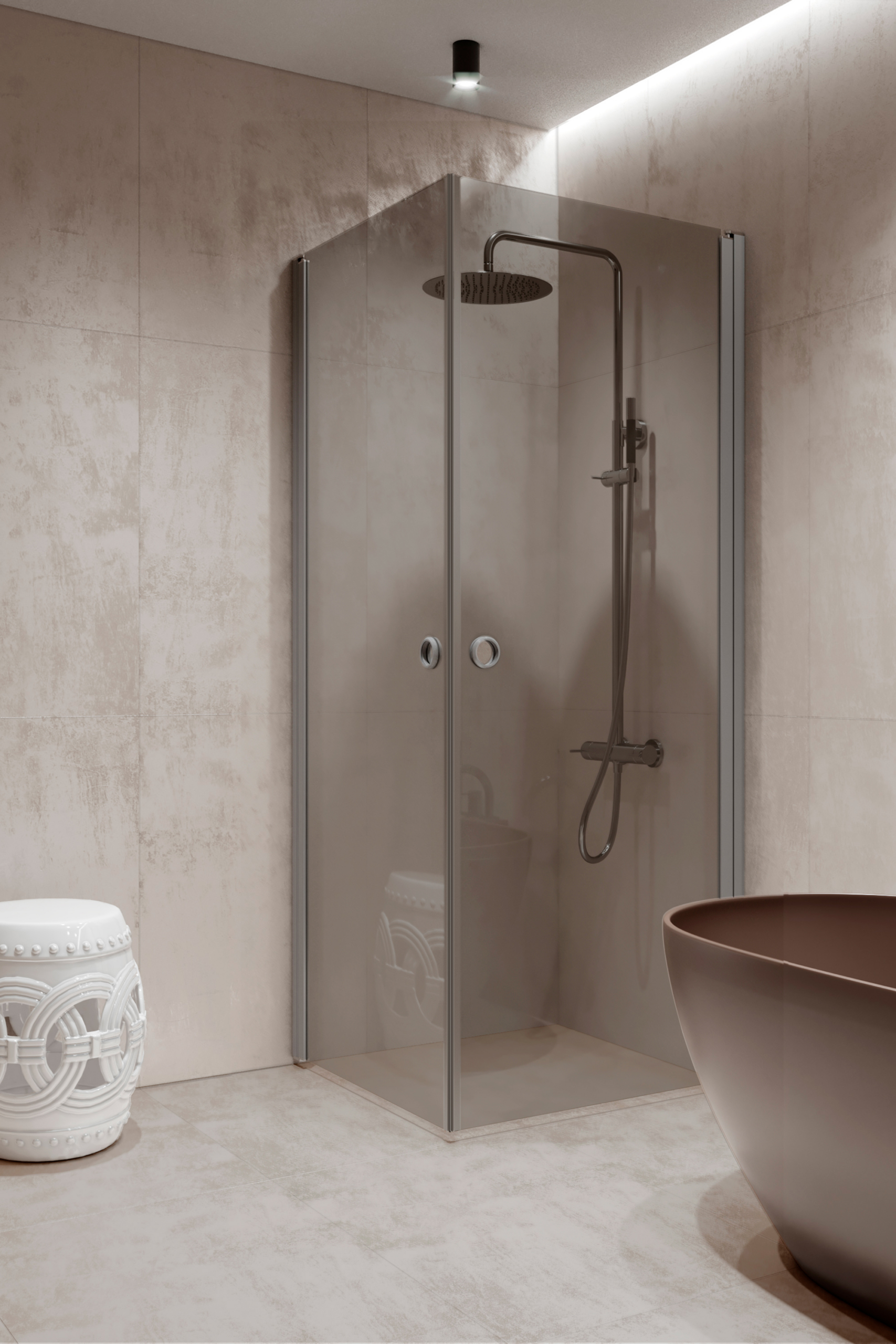 Shower enclosure Hietakari Forma 372, aluminium frame, grey tinted glass