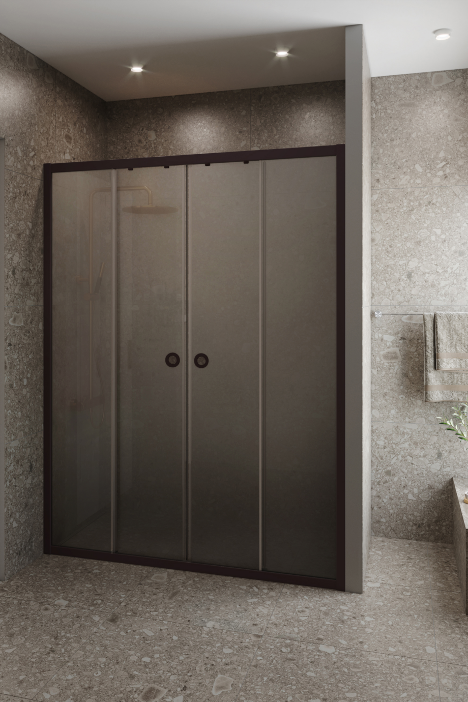 Alcove shower screen Hietakari Forma 464, Cocoa frame, grey satin glass Alcove shower screen Hietakari Forma 464, Cocoa frame, grey satin glass
