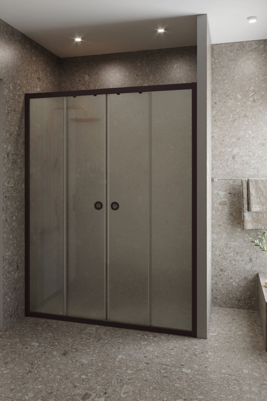 Alcove shower screen Hietakari Forma 464, Cocoa frame, satin frosted glass Alcove shower screen Hietakari Forma 464, Cocoa frame, satin frosted glass