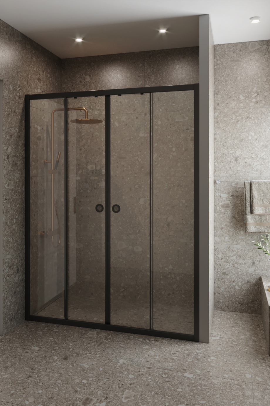 Alcove shower screen Hietakari Forma 464, fixed wall + fixed wall + sliding door + sliding door – view 5 Alcove shower screen Hietakari Forma 464, fixed wall + fixed wall + sliding door + sliding door – 5