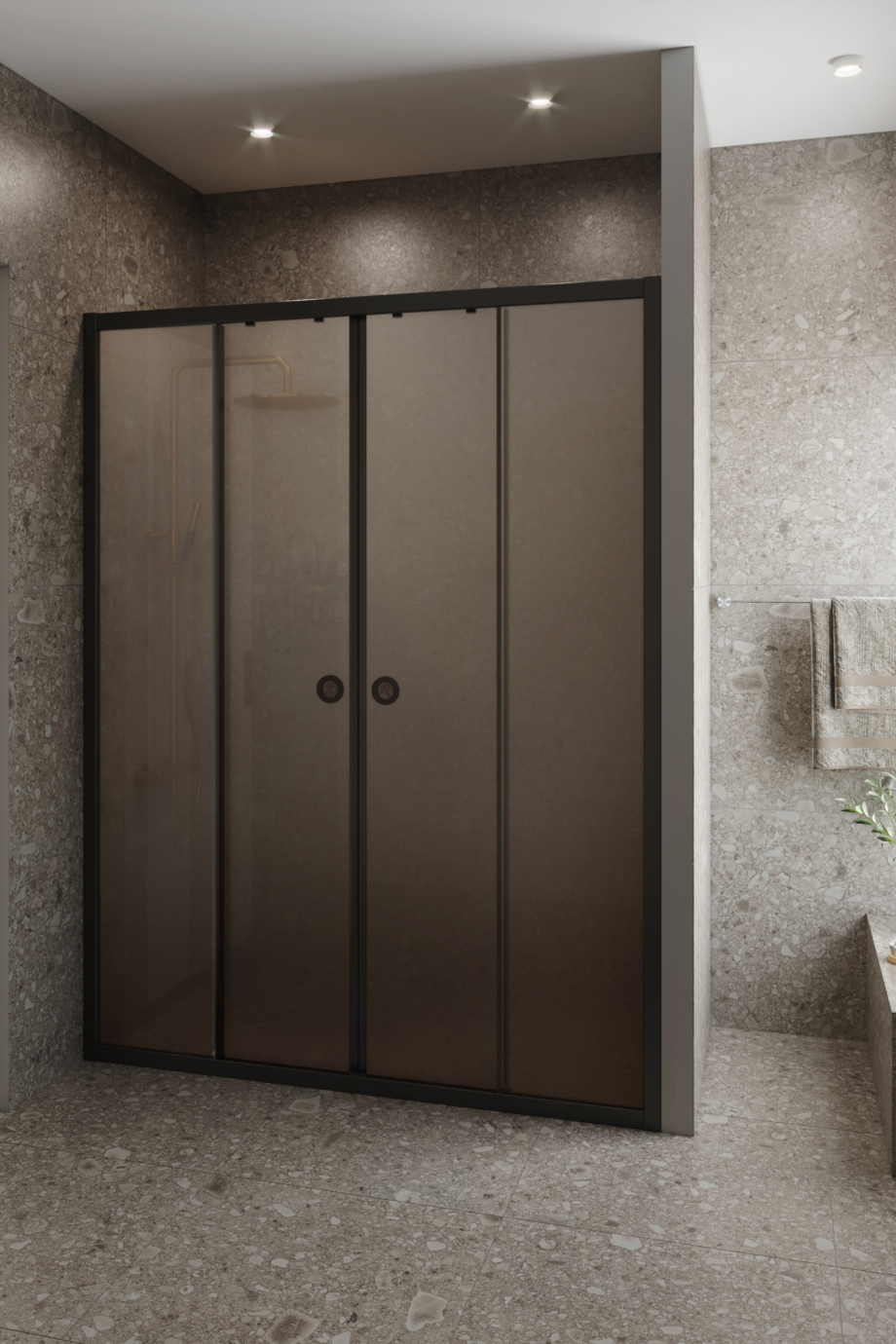 Alcove shower screen Hietakari Forma 464, black frame, brown satin glass Alcove shower screen Hietakari Forma 464, black frame, brown satin glass