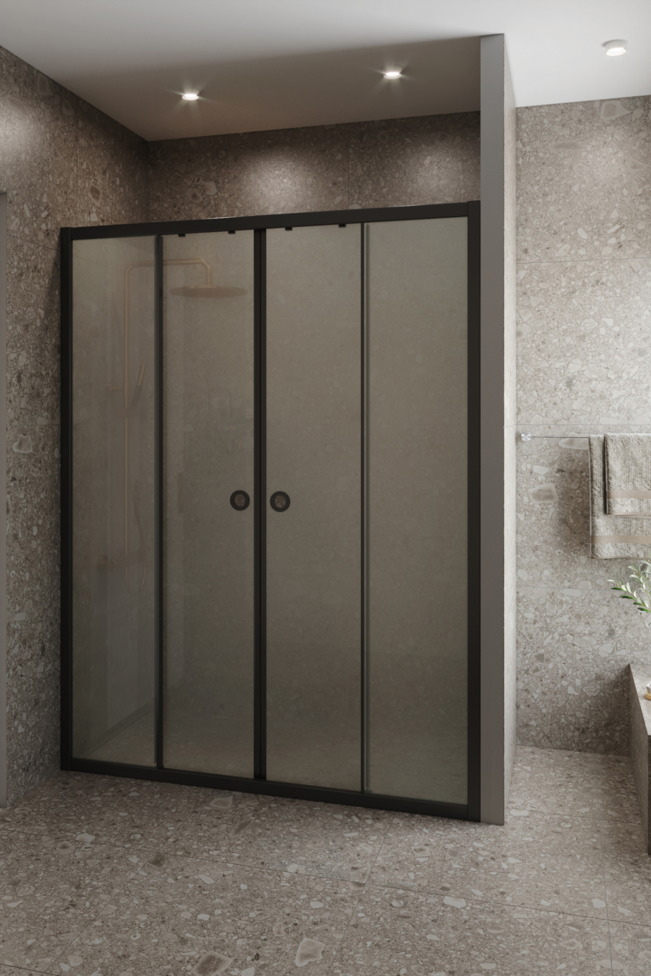 Alcove shower screen Hietakari Forma 464, black frame, satin frosted glass Alcove shower screen Hietakari Forma 464, black frame, satin frosted glass