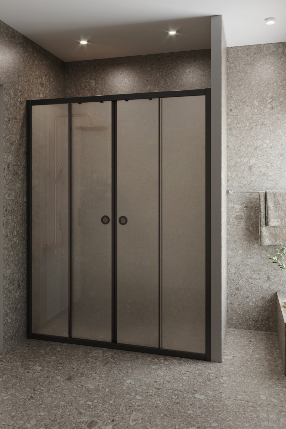 Alcove shower screen Hietakari Forma 464, black frame, super bright satin glass Alcove shower screen Hietakari Forma 464, black frame, super bright satin glass